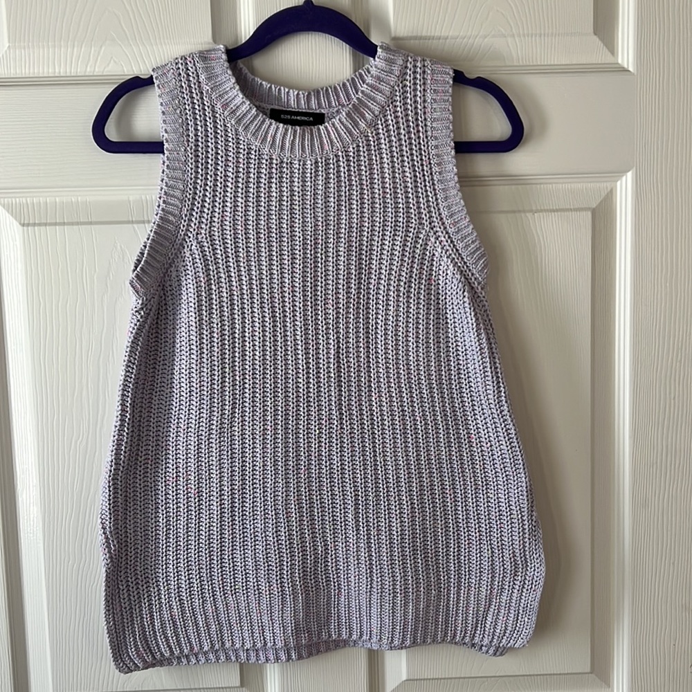 525 America Ribbed Cotton Knit Sleeveless Sweater Tank Crotchet Purple, Sz M